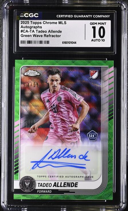 2025 Topps Chrome MLS Tadeo Allende Chrome Autographs Green  2025 Topps Chrome MLS Tadeo Allende Chrome Autographs Green Wave CGC 10 #/99